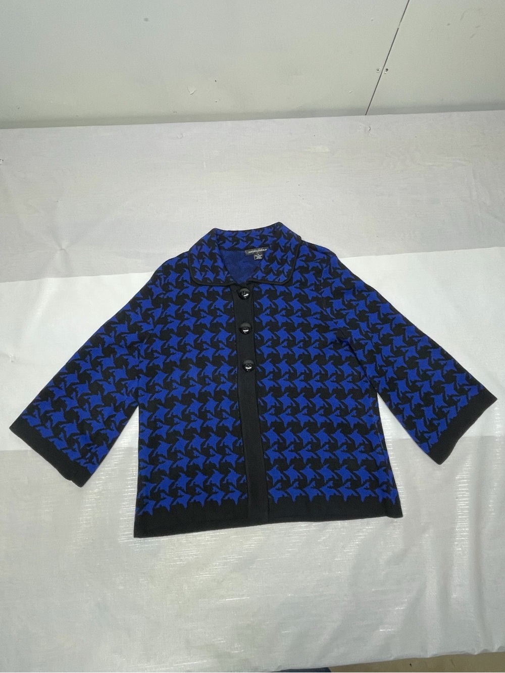 Designers Originals Royal Blue and Black Houndstooth Cardigan Jacket Sz: Large